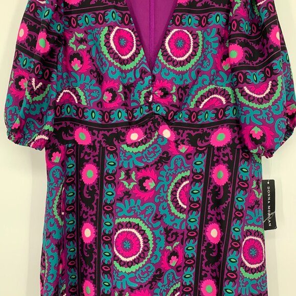 Donna Morgan Dress Midi 3/4 Sleeve Printed V Neck Purple NWT - Picture 7 of 15